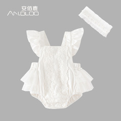 ベビー夏服、薄手のカバーオール、新生児女の子ジャンプスーツ、プリンセス夏満月バックレスジャンプスーツ