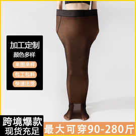 跨境爆款特大码假透肉一线档黑透肤打底裤丝袜加绒连裤袜女秋冬