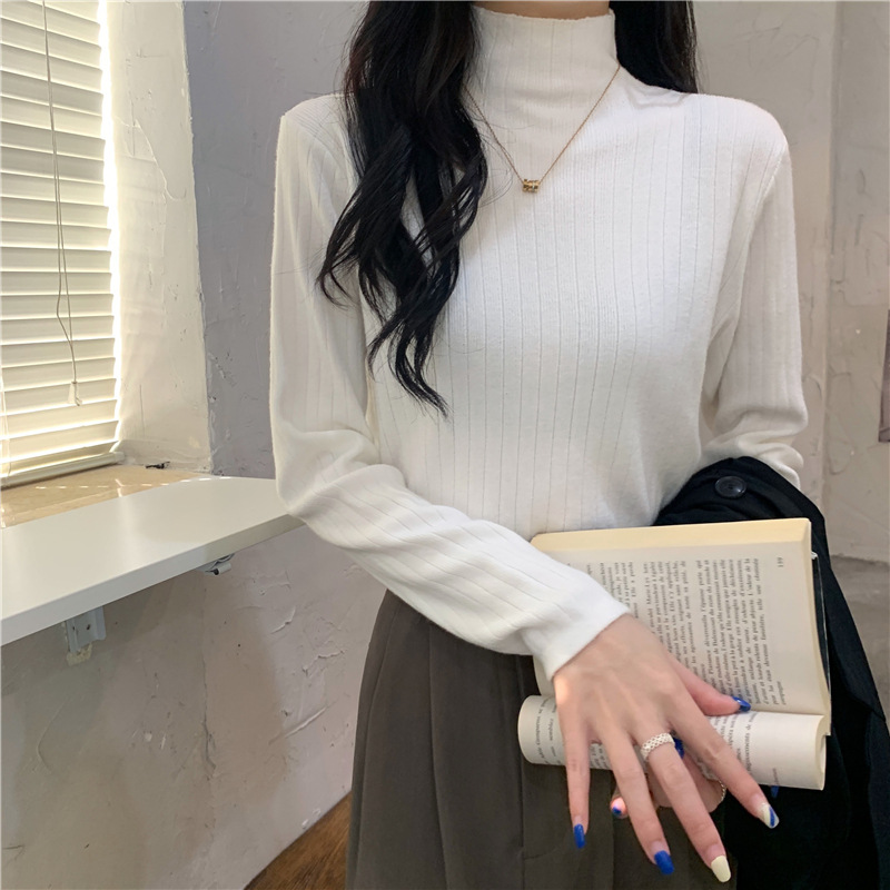 商品详情图_咖色针织衫女设计感小众2022年秋冬新款半高领长