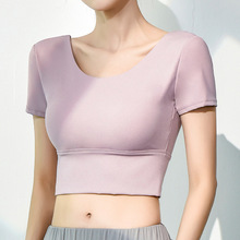 瑜伽服女夏季新款束腰短袖健身服运动户外高强度防震交叉背心上衣