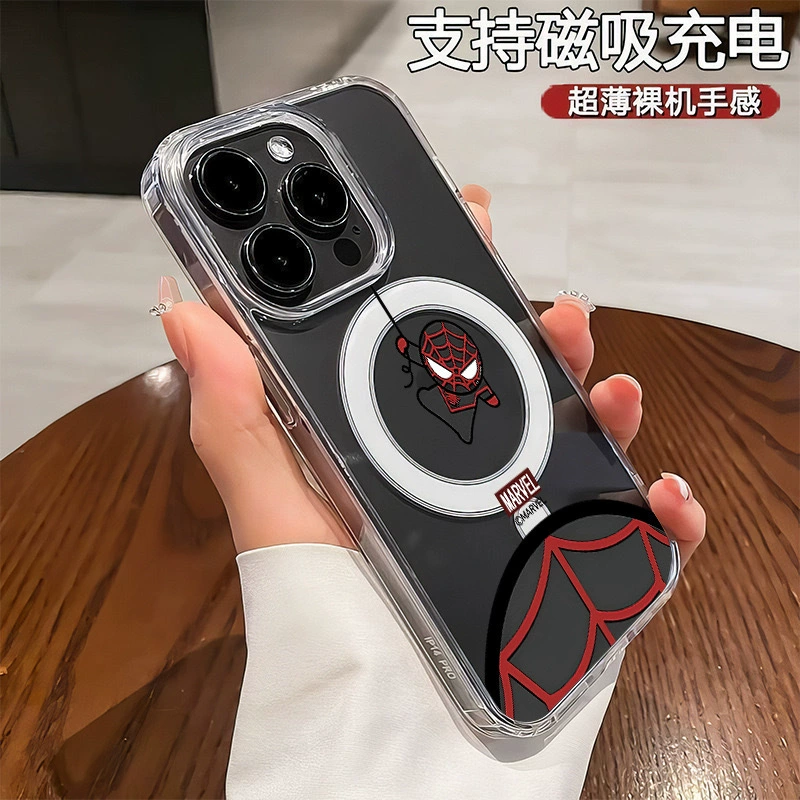 Чехол для телефона Apple iPhone 16 Pro, прозрачный с магнитной посадкой «Человек-паук», противоударный