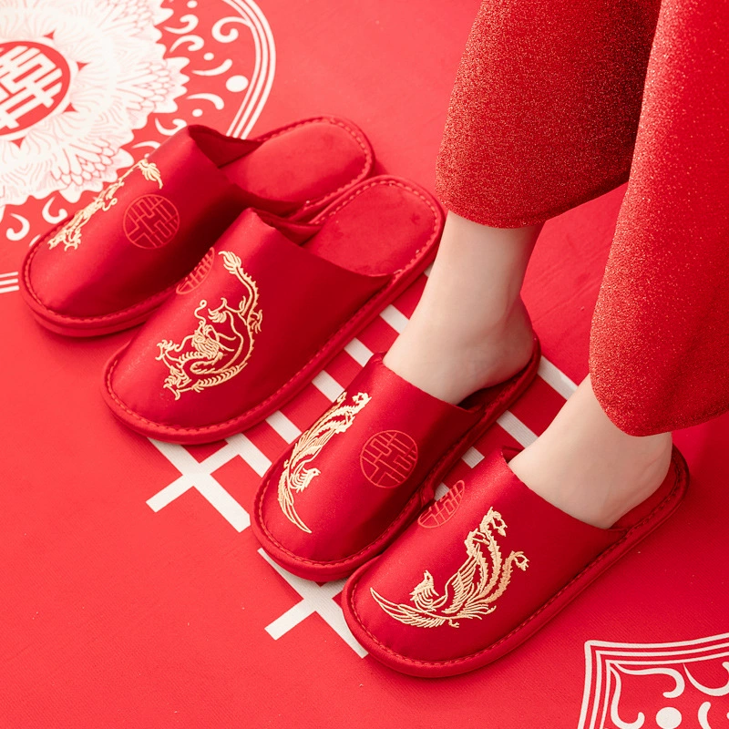 Свадебные тапочки Four Seasons Свадьба Жених Невеста Свадебный дом Атлас Прямая Оптовая Продажа с фабрики цельная доставка