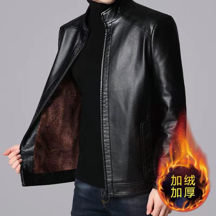 跨境海宁pu皮皮衣男士2024新款秋冬爸爸装加绒加厚绵羊皮夹克外套