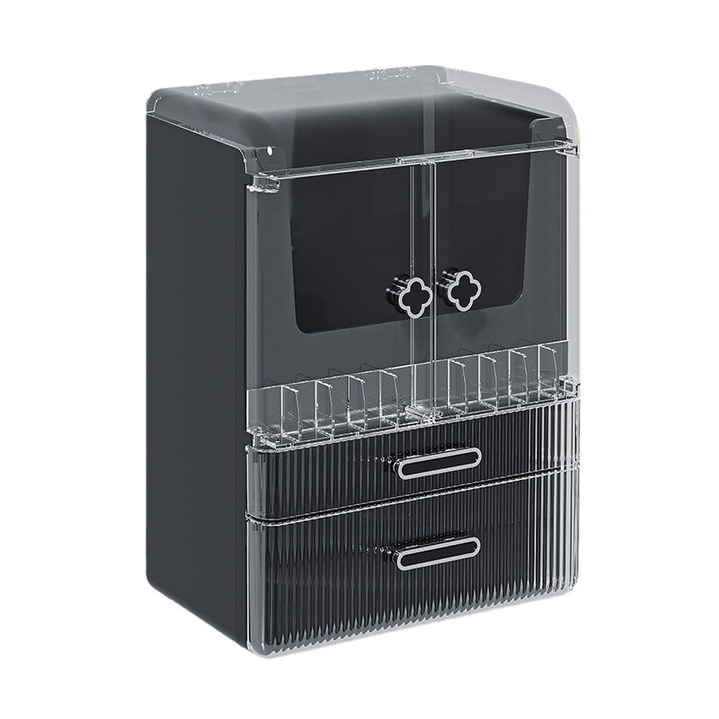 Caja de almacenamiento de cosméticos Tocador de escritorio a prueba de polvo Caja de almacenamiento de productos para el cuidado de la piel Mascarilla transparente multicapa Soporte de almacenamiento de lápiz labial