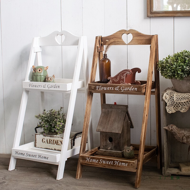 American-Style Retro Multi-Layer Solid Wood Pothos Ladder Flower Stand Balcony Floor-Standing Trapezoidal Living Room Succulent Plant Shelf