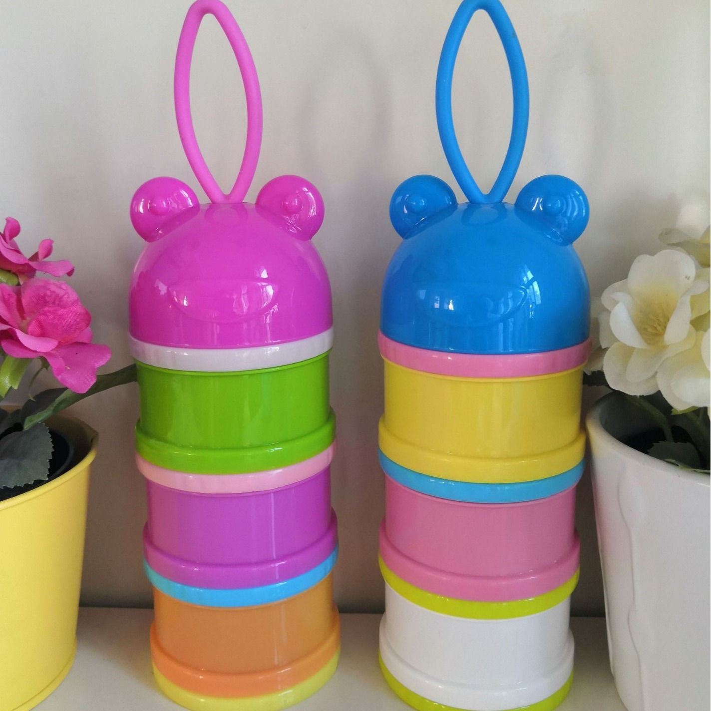 Portátil multi-capa de dibujos animados leche en polvo rejilla independiente en capas leche en polvo rejilla bebé leche en polvo caja merienda caja