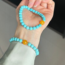 925纯银合成松石蜜蜡手链女时尚名族风简约气质手工串珠手饰B3347