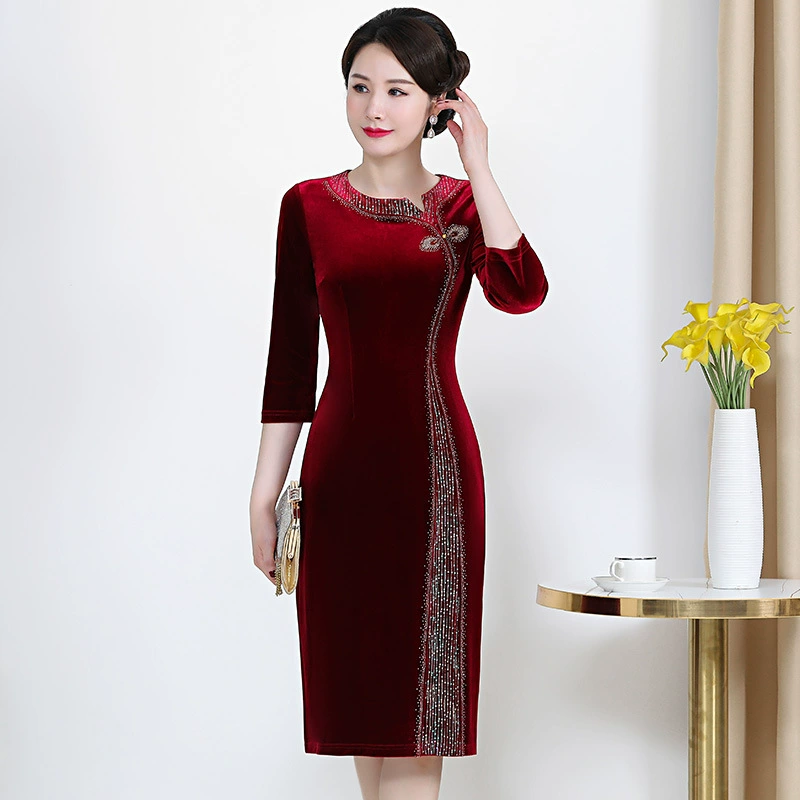 Осенняя мода 202, однотонная одежда с круглым вырезом, расшитая бисером, свадебная банкетная одежда, благородный темперамент, женская одежда среднего возраста, дропшиппинг