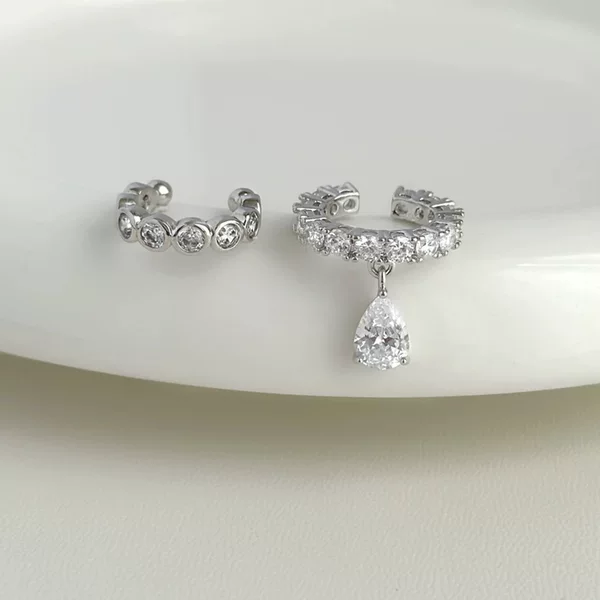 Copper Niche Design Sense Zircon Water Drops Asymmetric Ear Clip Earrings Elegant Simple Sweet Cool Ear Clip