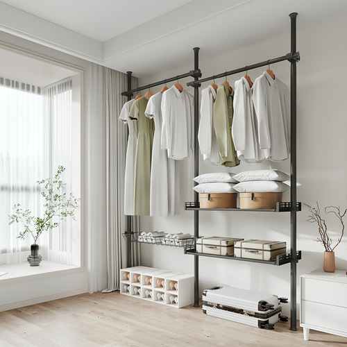 Floor-to-ceiling clothes drying rack, floor-standing bedroom underwear and hat clothes hanger, home punch-free balcony telescopic rod clothes drying rack