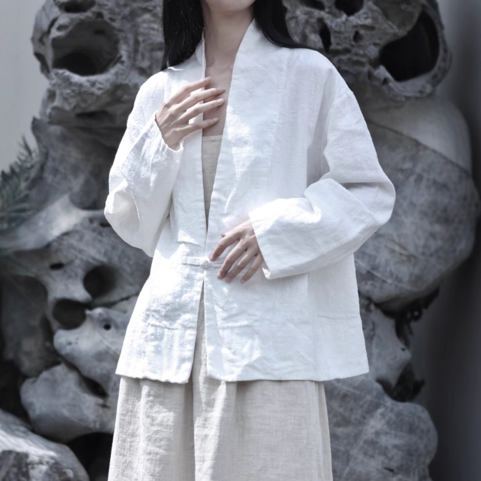 Cotton and Linen Women's Wear Sand Wash Linen Vintage Art One Button Suit Jacket Jacket 3 Colors