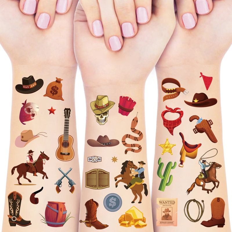 Cross Border New Product Children's Western Denim Boy Tattoo Sticker Cartoon Cowboy Cute Temporary Arm Tattoo Sticker