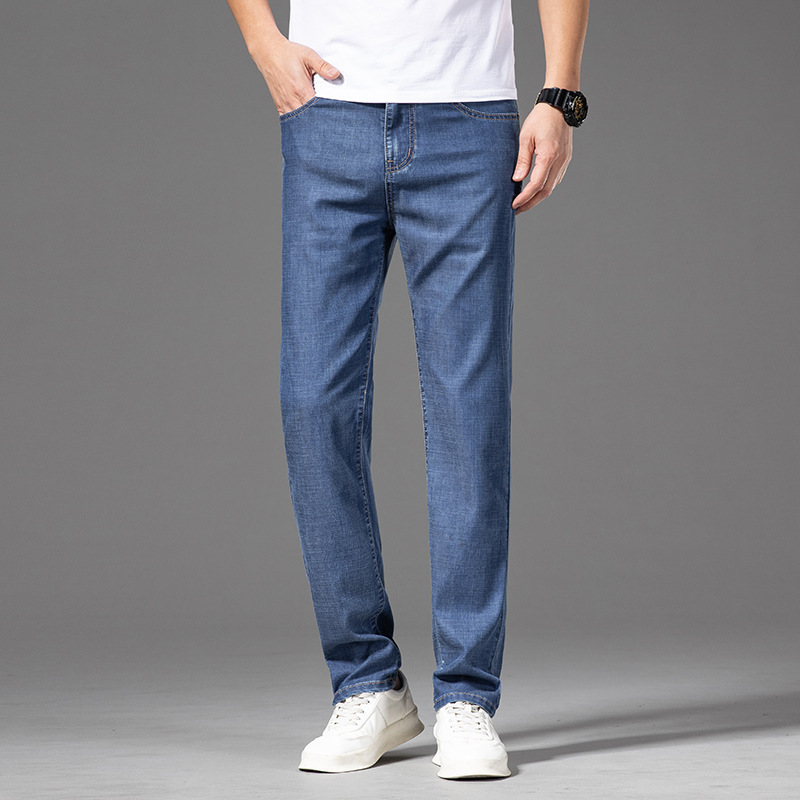 Ultra-thin Tencel Cotton Jeans Men's Elastic Casual Fashion Men's Trousers Breathable Soft Straight Pants Summer TS8053 Ultra-thin Tencel Cotton Jeans Men's Elastic Casual Fashion Men's Trousers Breathable Soft Straight Pants Summer TS8053