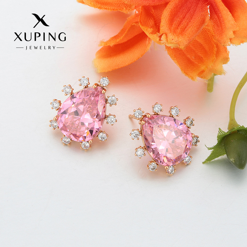 Xuping Caibao serie de pernos de gota de agua ligero lujoso temperamento elegante incrustado gemas artificiales pendientes transfronterizos al por mayor mujeres