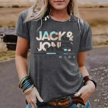 外贸短袖t恤女JACK JONES圆领短袖T恤跨境外贸上衣女夏高级感