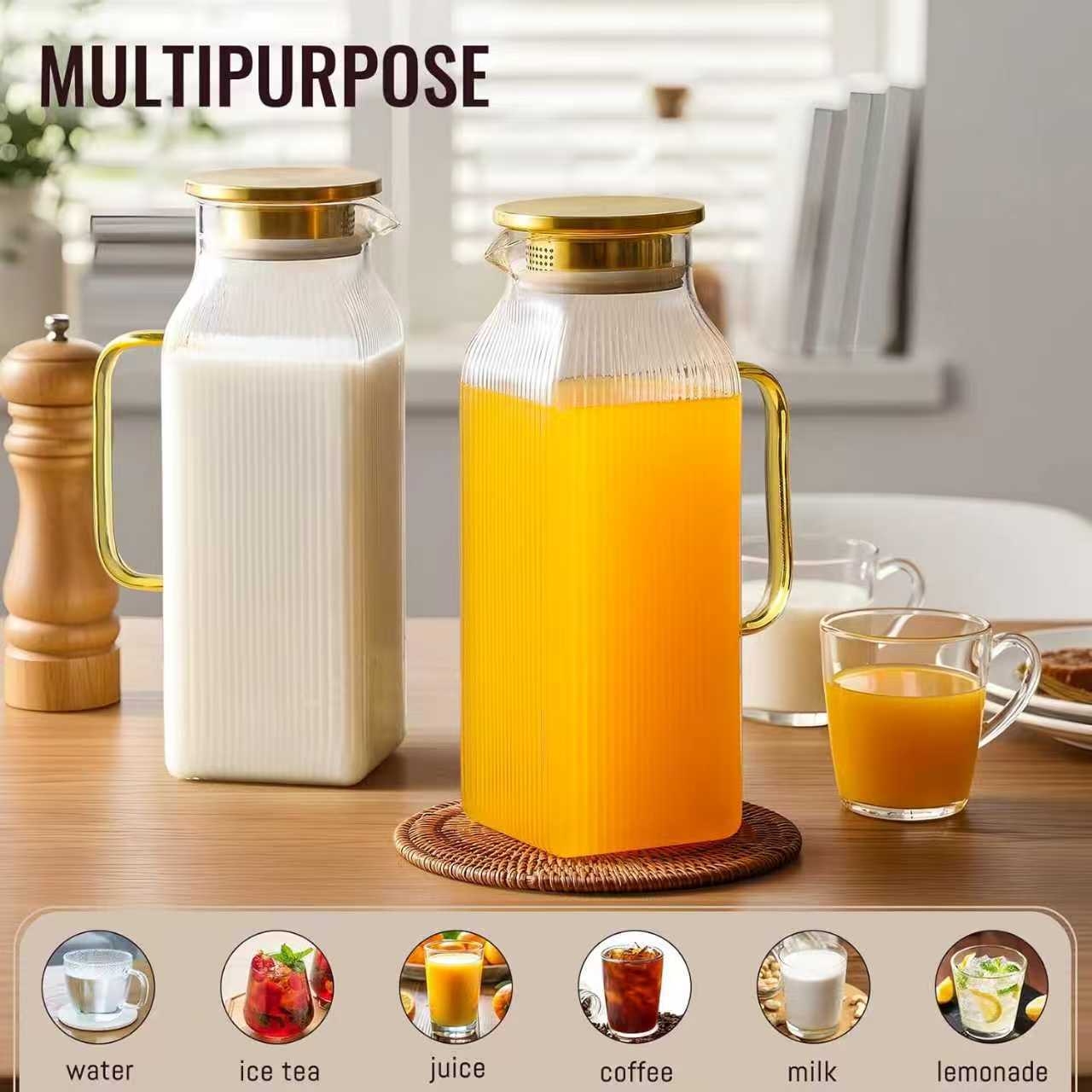 Botella de agua fría de vidrio con alto contenido de borosilicato, restaurante doméstico, olla de jugo engrosada con aislamiento térmico de gran capacidad, olla de bebida fría de alta calidad