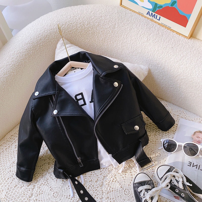 Children's Motorcycle Leather Jacket 2023 New Spring Autumn and Winter Girls' Jacket Boys' Styline Coat Baby Jacket