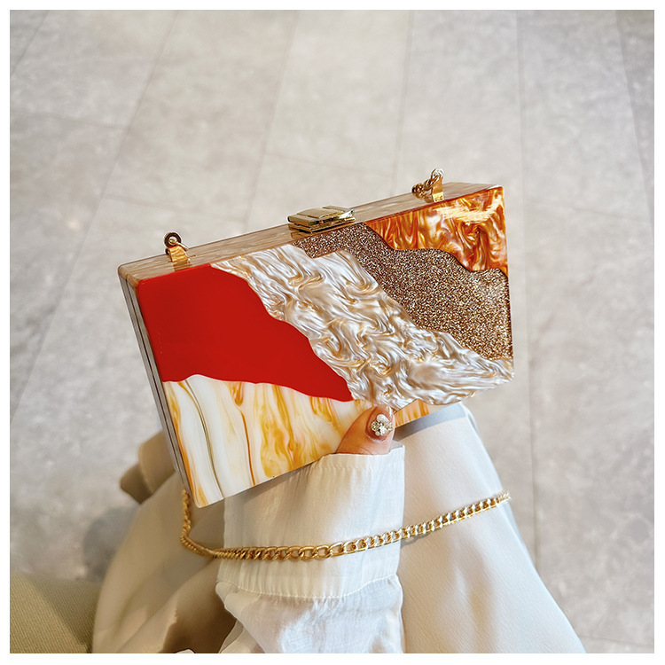 Nuevo comercio exterior transfronterizo damas bolsas de cena de empalme de color un hombro diagonal bolsas acrílicas bolsas de mano de boda