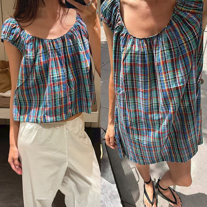 French-Style Niche 2026 Early Autumn Pastoral Blue and Red Plaid Print Loose-Fitting Sleeveless Round-Neck Top Doll Dress 26776 French-Style Niche 2026 Early Autumn Pastoral Blue and Red Plaid Print Loose-Fitting Sleeveless Round-Neck Top Doll Dress 26776