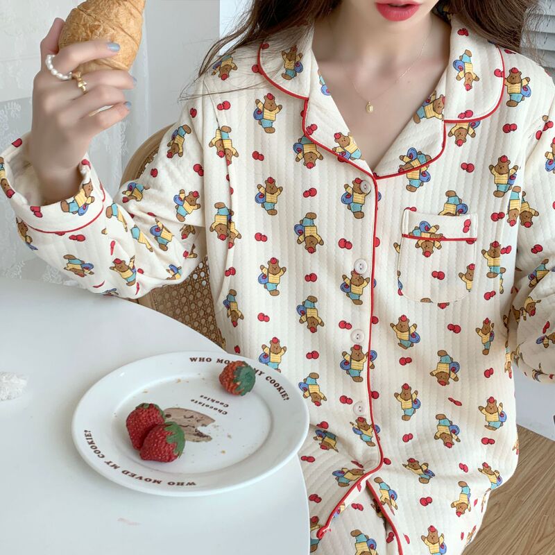 Autumn and Winter Air Layer Quilted Suit Collar Maternity Clothing Nursing Set Postpartum Breastfeeding Clothes Pure Cotton Pajamas