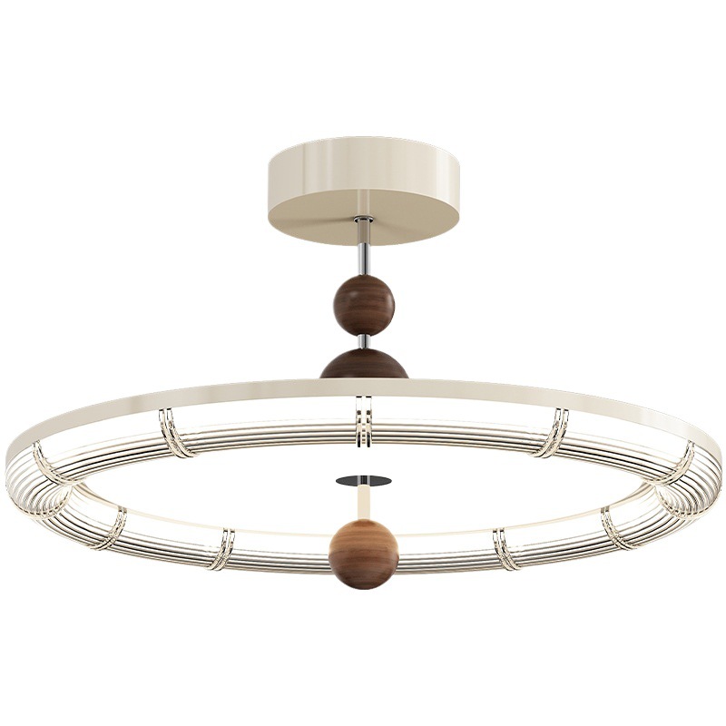 Techo de dormitorio de estilo crema medieval francés, lámpara de OVNI de espectro completo, lámpara de techo del dormitorio principal de la habitación con grano de madera de nogal