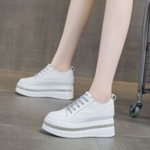 真皮7CM增高聚氨酯底小白鞋女秋季女鞋休闲百搭板鞋qgz825-100