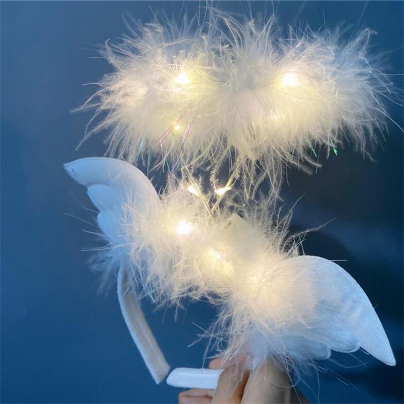 ハロウィンクリスマスパーティーダンスパフォーマンスヘアアクセサリー白い羽の天使のリングヘッドバンド悪魔の角ヘッドバンド|undefined
