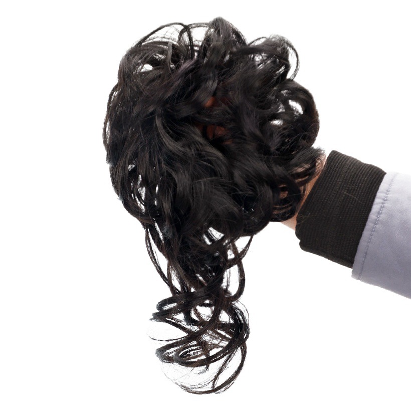 Factory wholesale real hair long beard curly hair ring updo hair bag simulation ball head lazy flower bud head flower fluffy natural
