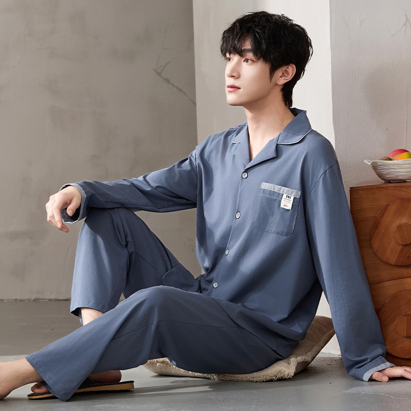 Pijama de hombre primavera y otoño algodón de manga larga hombre de otoño algodón delgado cardigán de hombre grande invierno ropa para el hogar