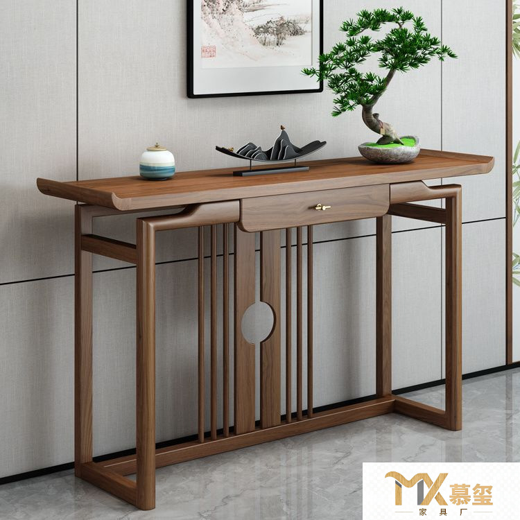 Chinese-Style Entrance Solid Elm Wood Simple Offering Table Against the Wall Wooden Strip Partition Entry Zen Living Room Several Strip Tables