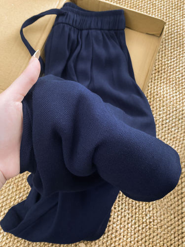 Navy blue linen wide-leg pants for women's summer 2026 new style loose drag-feeling casual cotton and linen small Yamamoto pants