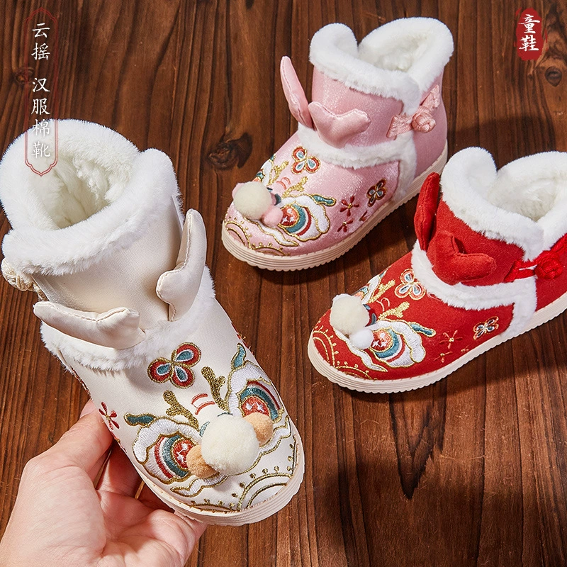 Туфли Xiaolong Hanfu Симпатичные 3d угловые утолщенные цветы древние костюмы зимний стиль новый национальный стиль девушки вышитые туфли Hanfu