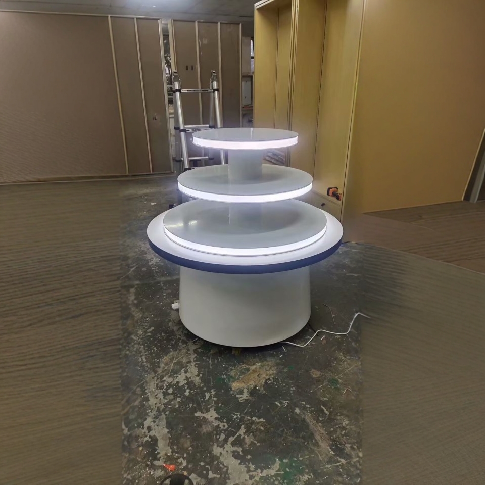 创意发光圆形展柜产品展示台科技感展览柜展厅展台异形旋转展示桌