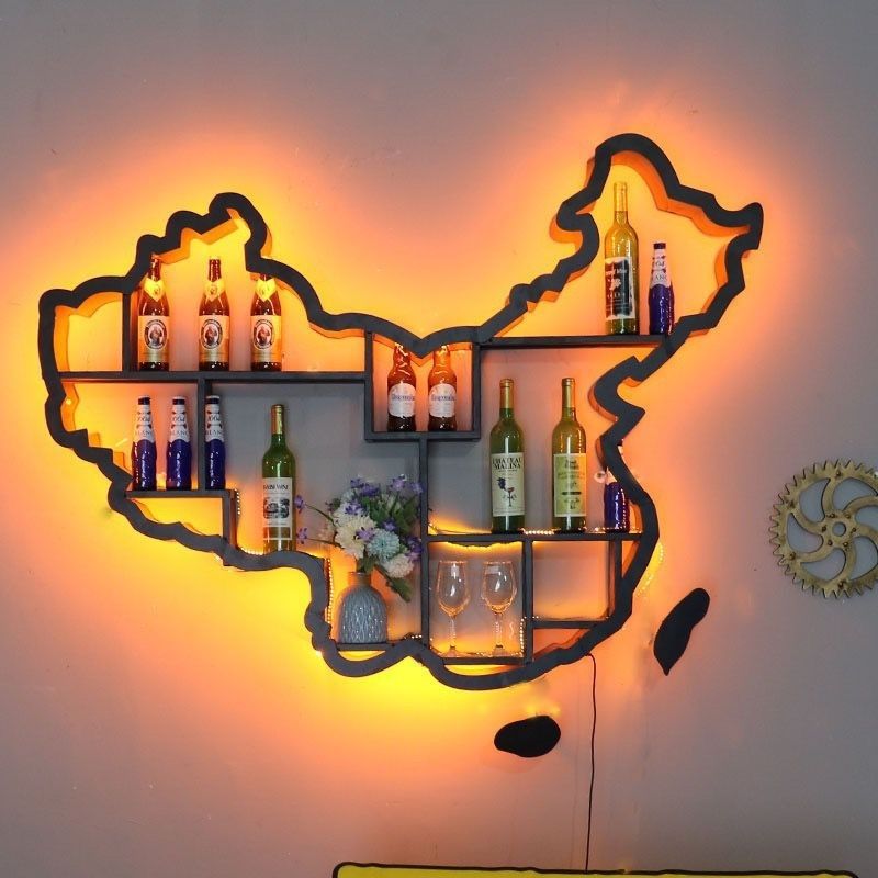 中国地图展示酒架酒吧置物网红悬空2024挂墙家用酒柜墙上壁挂式