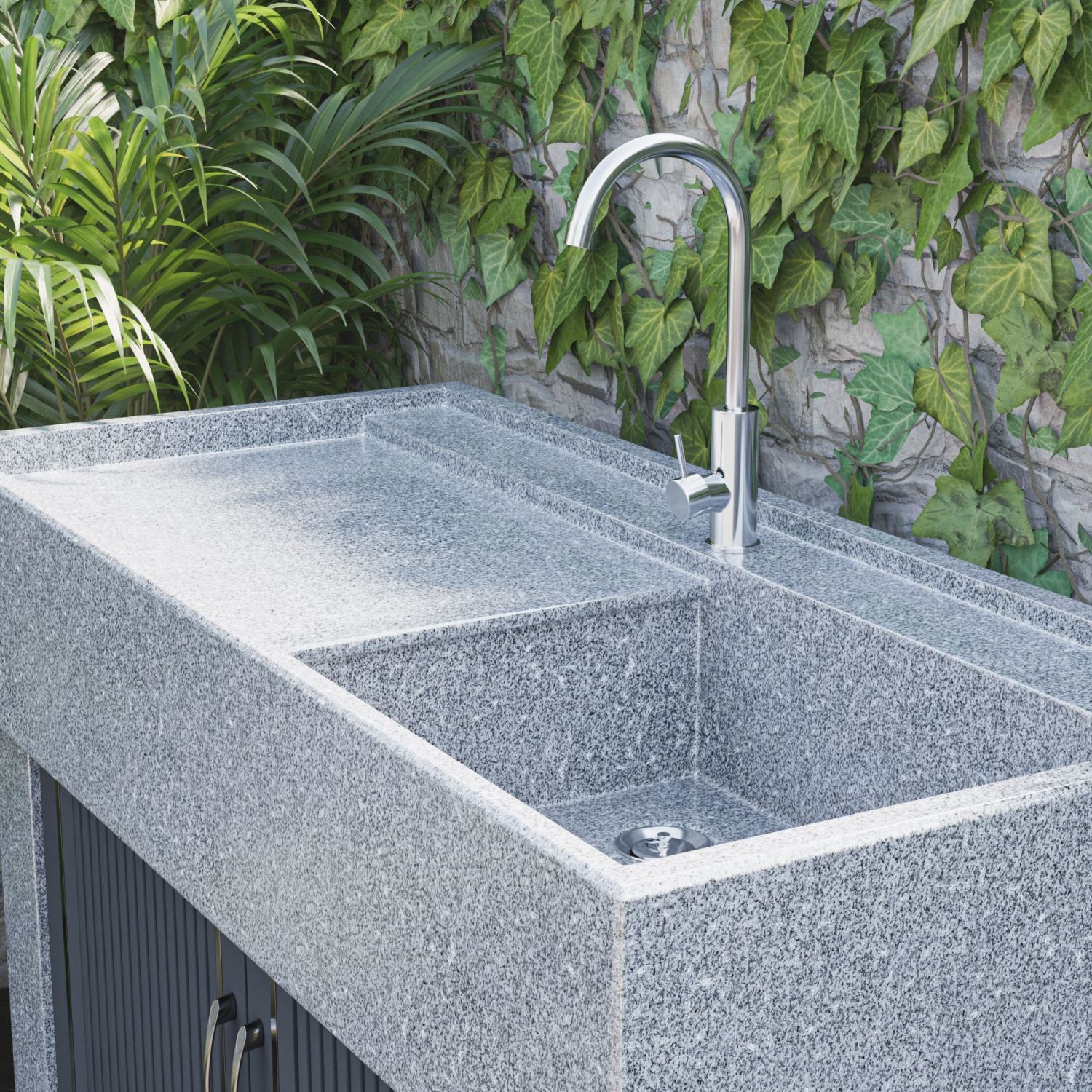 Granite Laundry Sink Basin Outdoor Courtyard Integrated Wash Basin with Washboard Outdoor Balcony Laundry Cabinet Sink