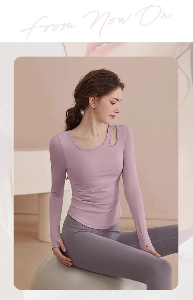 Slim-fit Long-sleeved Yoga Clothes For Women With Chest Pads, Pilates Tops, Fitness Clothes For Women_desvips.com