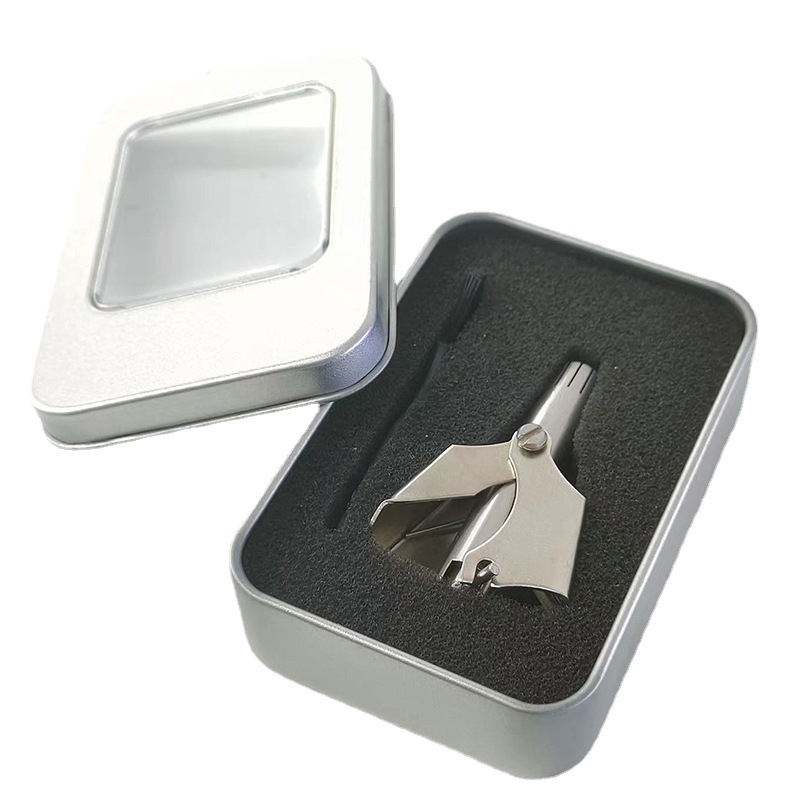 Caja de hierro manual de acero inoxidable nariz pelo trimmer lavable mecánica nariz pelo tijeras unisex nariz pelo trimmer