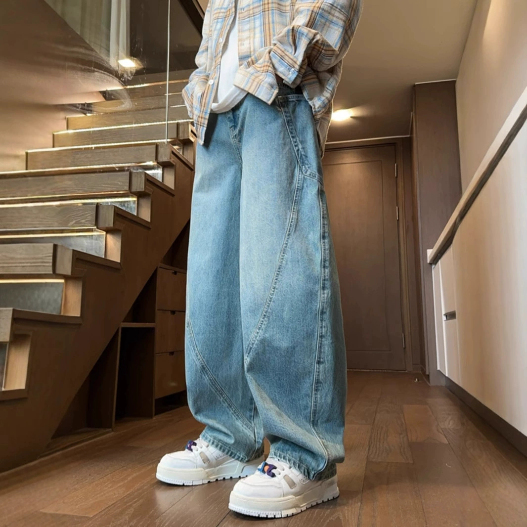 Джинсы-ятаган мужские осенние и зимние модные американские ретро широкие брюки свободная прямая стирая старые комбинезоны