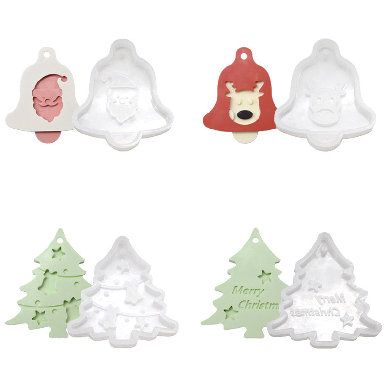 掛孔聖誕樹聖誕鈴鐺小鹿鏡面硅膠模具 diy滴膠石膏聖誕掛飾模具