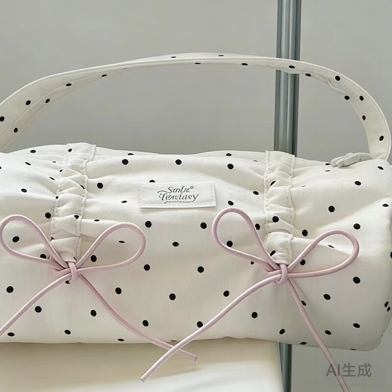 Ins Style Korean Pink Strawberry Polka Dot Pencil Bag Girly Heart Large Capacity Pencil Bag High-Value Stationery Storage Bag