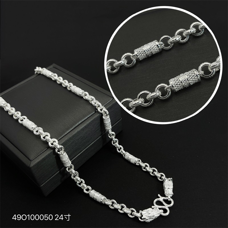 9999纯银项链男龙年本命年龙头项链粗款古巴霸气复古时尚嘻哈颈链