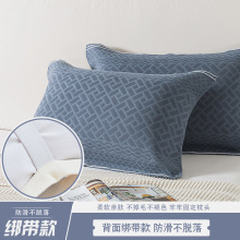 纯棉纱布枕巾一条装防滑绑带固定款情侣枕头盖巾简约大气欧式枕巾