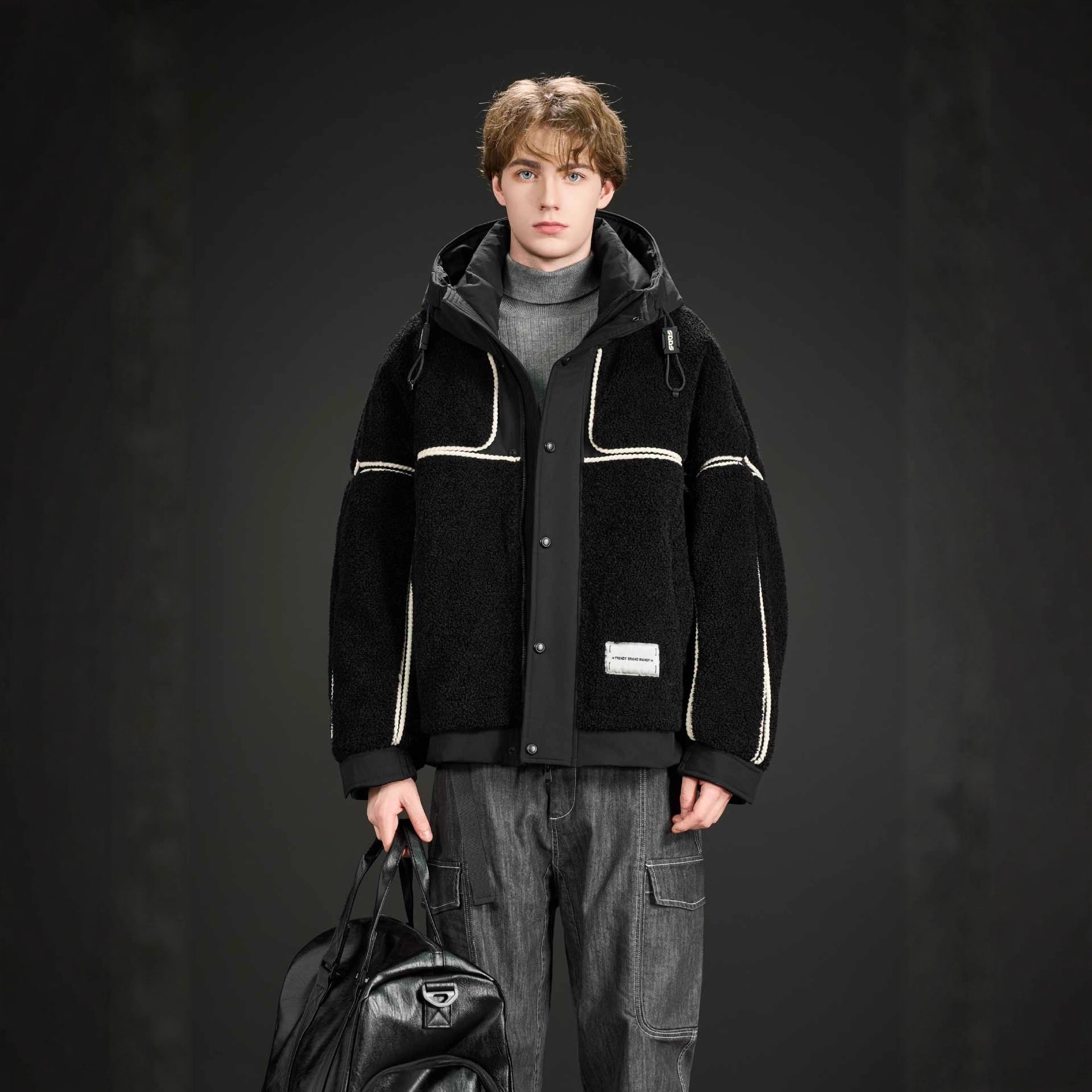 Authentic New Lamb Velvet down Jacket Men's Winter Thickeneded Warm Trendy Brand High-End Hooded Jacket for Men