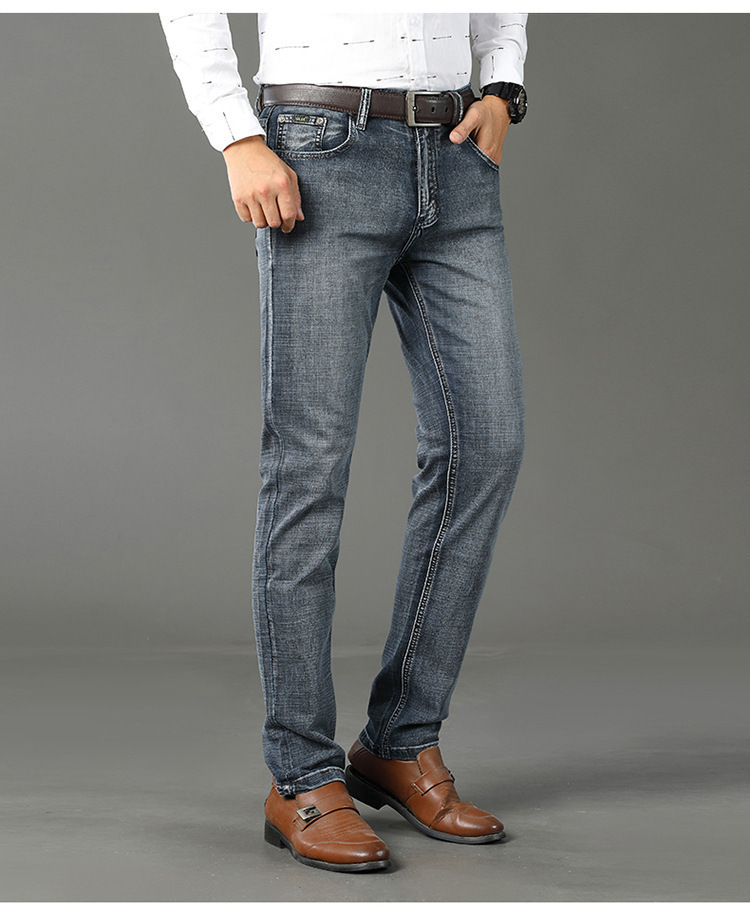 Spring and Autumn Thickened Cotton Jeans for Men's Business Straight Leg Loose Elastic Casual Pants Live Broadcast_voghion.com