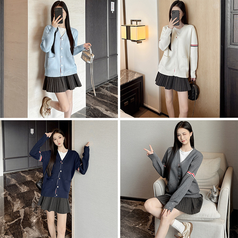 Tb Men's and Women's Autumn and Winter Double-Sleeved Colorful Striped Knitted Cardigan 2025 New Men's and Women's Couple's Fashionable Knitted Top Cardigan