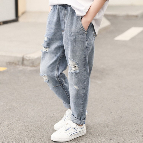 Boys' Thin Denim Pants, Single-layer Trousers, Boy's Long Pants, Stretchy Slim-fit Children's Clothing for Spring, Summer, and Autumn—Fashionable Single-layer Trousers