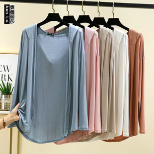 Modal Hooded Cardigan Women's Summer 2025 Thin Long-sleeved Air-conditioning Shirt Loose Sun-protective Clothing Solid Color Top Jacket