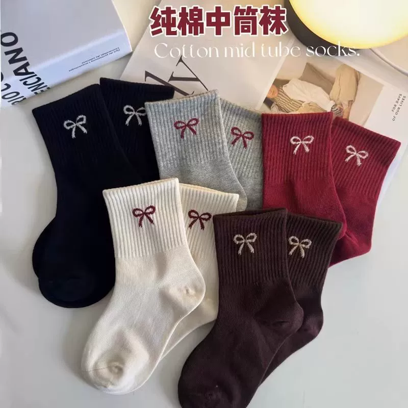 Children's cotton demi-season knee socks with bow, mid-length, for teenagers - Детские хлопковые демисезонные колготки до колена с бантами, средняя длина, для подростков