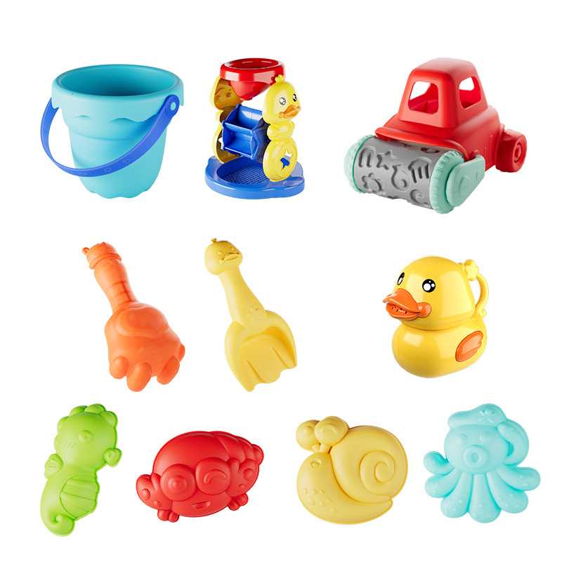 Los juguetes de playa de goma suave para niños transfronterizos se adaptan al bebé jugando agua verano playa cubo pala arena excavación coche jugando juguetes de agua