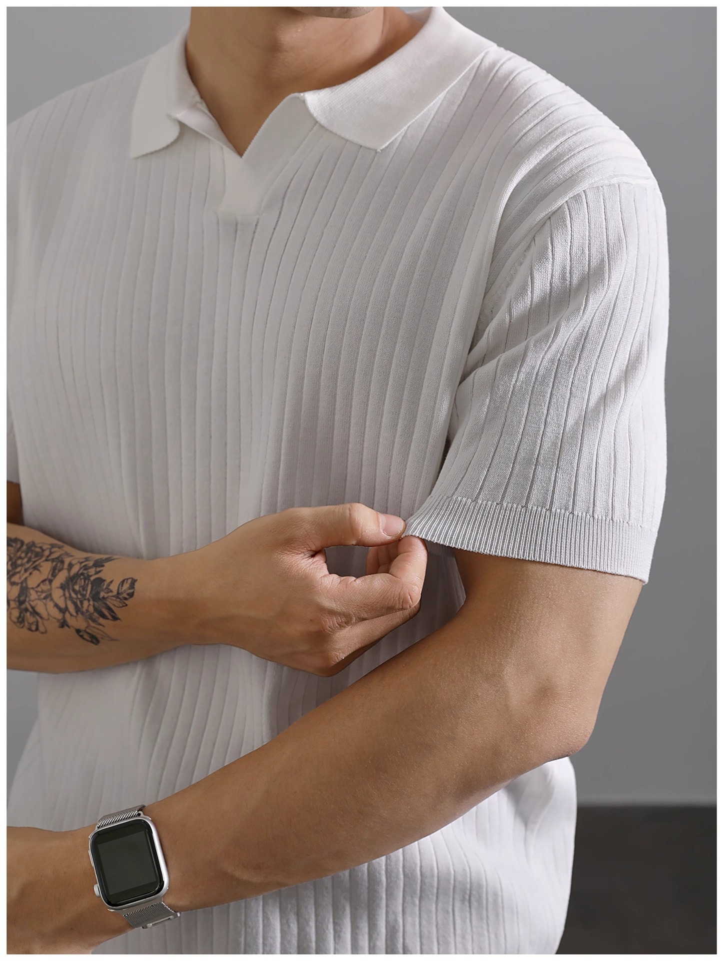 Herren Polo Shirt Strick Kurzarm Gestreift Aus Eisseide_voghion.com